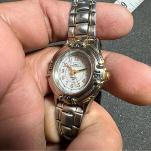Timex Essentials Indiglo Ladies Quartz Watch Silver Gold Tone White Dial Working